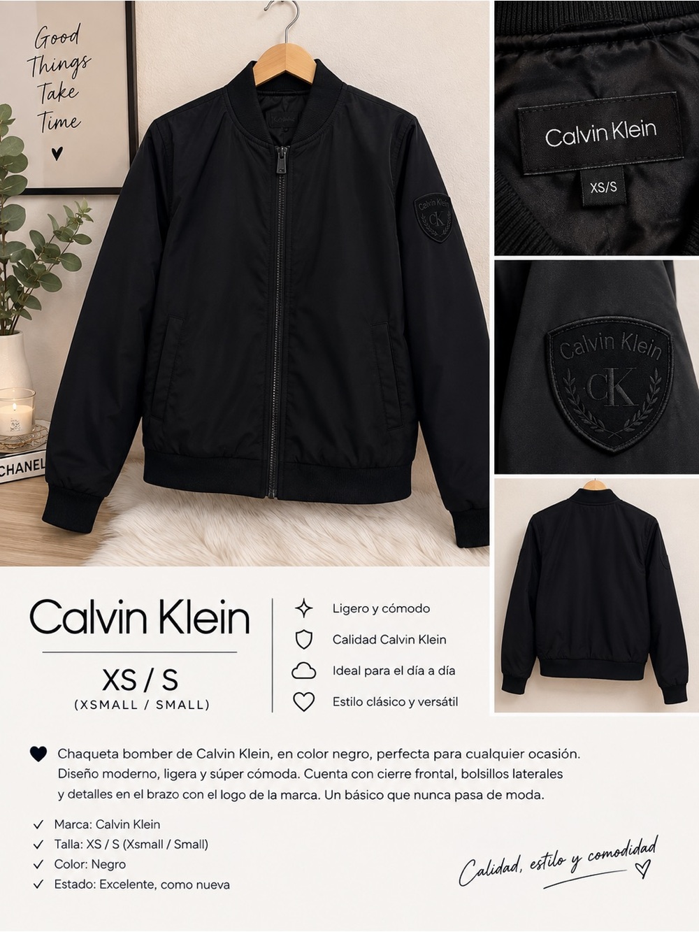 Calvin Klein Kids Black Bomber Jacket - XS/S